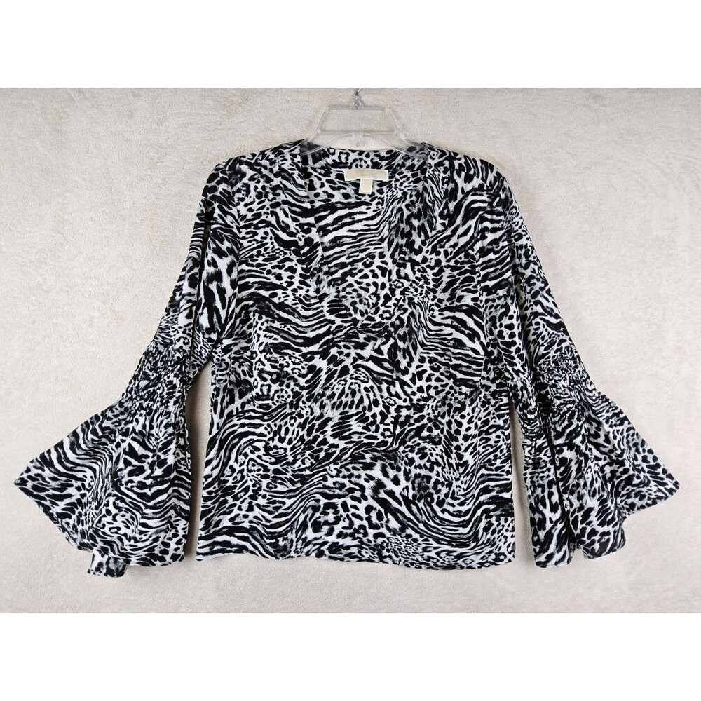 Michael Kors MK Women’s Bell Sleeve Animal Print V Neck Blouse Top Size S